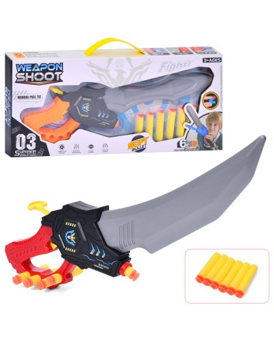 Іграшковий пістолет-меч 2 в 1 42 см з 6 м'якими кулями-присосками та мішенями, в асортимменті, у коробці 47х4х20 см