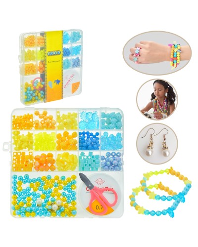 Набір для творчості: бісер, намистини, підвіски, гумова волосінь, ножиці, патріотичні кольори, у коробці 17х17х5 см