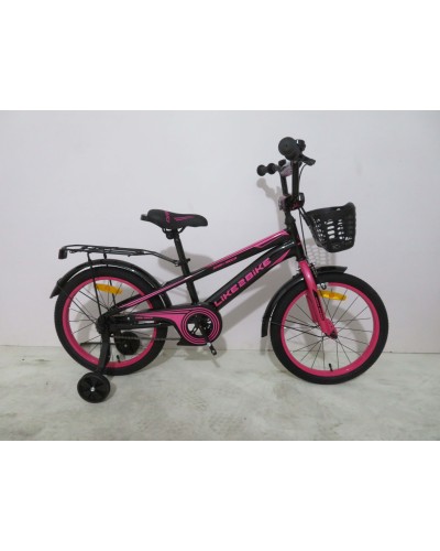 Велосипед «Like2bike Sky» 2-колісний з колесами 16 дюймів зі сталевою рамою, дзвінком, ручним гальмом, чорно-рожевий