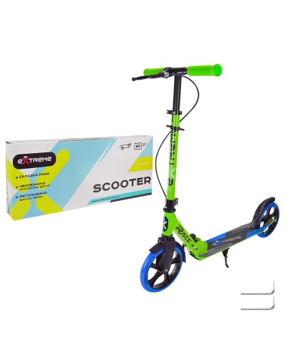 Самокат міський «GREEN» 2-колісний на алюмінієвій рамі з колесами 200 мм та з ручним гальмом, у коробці 79х10х32 см