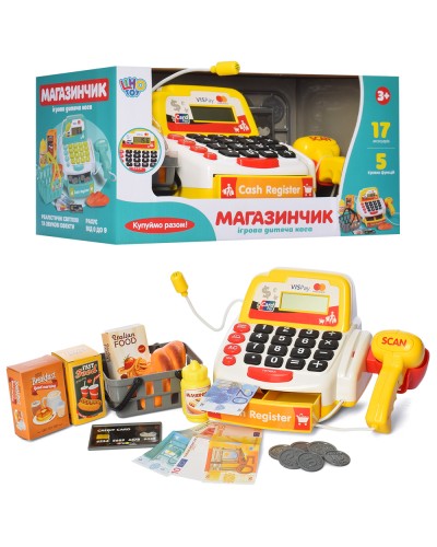 Касовий апарат та аксесуари зі світлом та звуком, на батарейці, у коробці 34,518х18 см