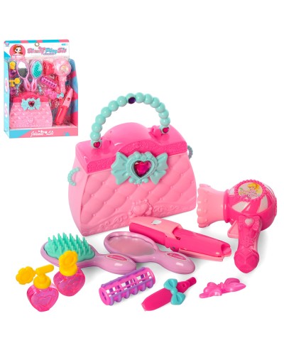 Набір аксесуарів для перукаря, фен, гребінець, плойка, сумка, у коробці 22х30х8 см