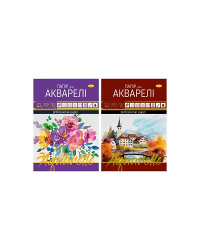 Папір для акварелі А4 10 аркушів 200 г/м2 у картонній папці, ТМ Апельсин