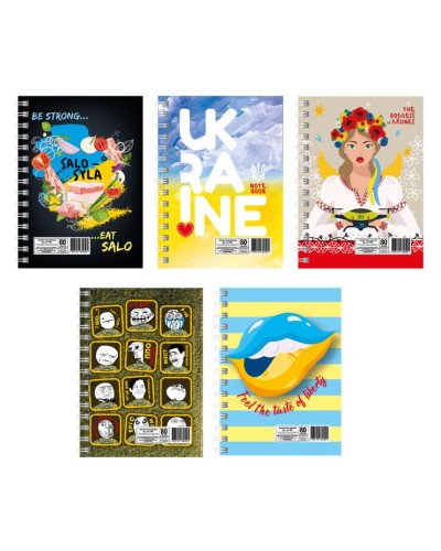 Блокнот «Патріотичний» А6 на 80 аркушів у клітинку на пружині збоку, катронна обкладинка, ТМ Апельсин