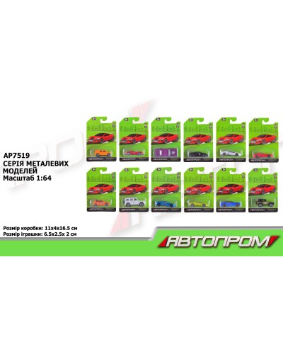Машина 1:64 металева, в асортименті, на планшеті 16,5х11х4см, АВТОПРОМ