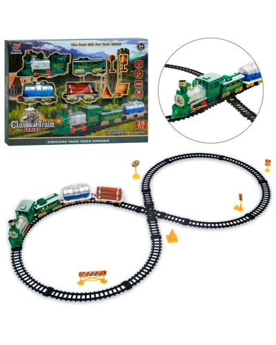 Залізниця 90 см музична: локомотив 16 см, 2 вагони та знаки, зі світлом, на батарейці, у коробці 40х31х5,5 см