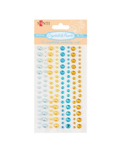 Набір страз і перлин «Gold and blue» клейкою кулею, SANTI