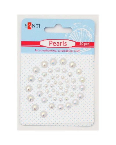 Перлини самоклеючі білі райдужні, 50 шт в купаковці, ТМ SANTI