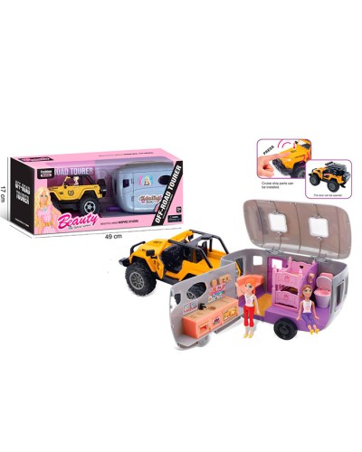 Лялька 8 см та джип 23 см з причепом-будинком, звуком, світлом, гумовими колесами та дверима що відчиняються