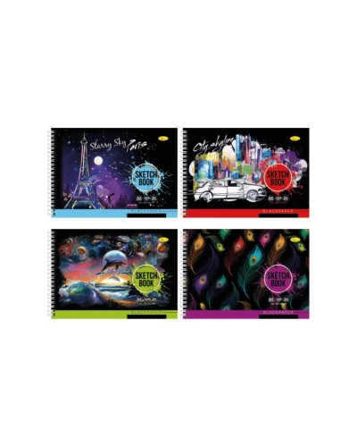 Скетчбук «BLACK» А5 на 24 аркуші на пружині з ламінованою обкладинкою, в асортименті, ТМ Апельсин