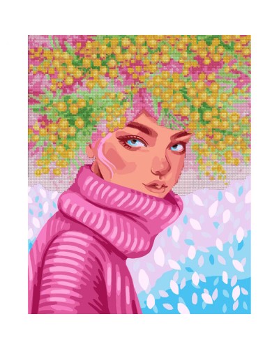 Картина за номерами з алмазною мозаїкою «Дівчина-мімоза» 40х50 см, ТМ SANTI