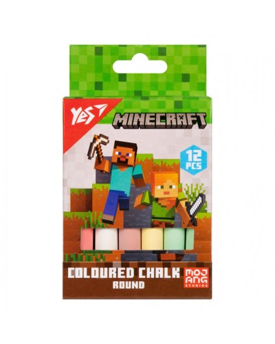 Крейда кольорова «Minecraft» кругла 12 шт на 6 кольорів, ТМ Yes