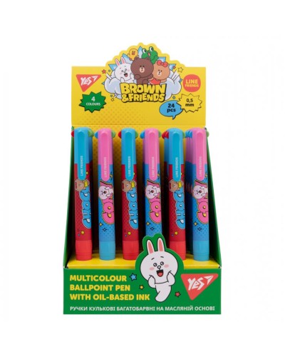 Ручка «Line Friends: WOW» 0,5 мм кулькова на 4 кольори, ТМ Yes