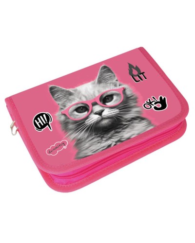 Пенал із двома відворотами «Кіт в окулярах» 21х13,5х4 см, ТМ Leader