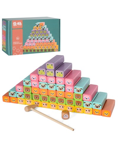 Дерев'яні кубики «Тварини» з молоточком, у коробці 22,5х14х8 см