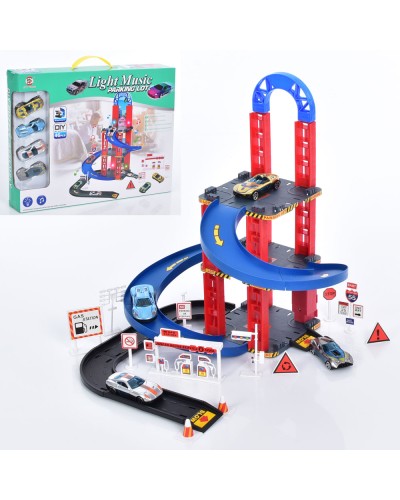 Гараж 50х33х20 см зі звуком та світлом, на батарейці, 4 машинки, у коробці 43х32,4х5 см