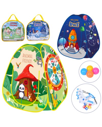 Намет-піраміда 75х75х90 см з мішенню, 6 кульками-липучками, 4 пластиковими кулями, вхід-накидка, лук