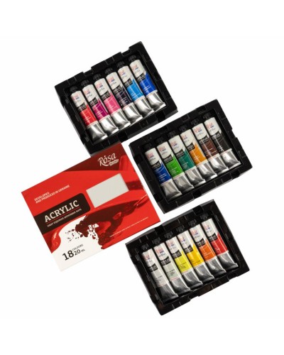 Фарби акрилові на 18 кольорів по 20мл, ROSA Studio