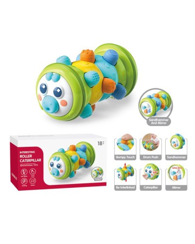 Брязкальце-пискавка «Гусениця» 12,5 см з дзеркалом, пальчиковою грою та ролером, в асортименті