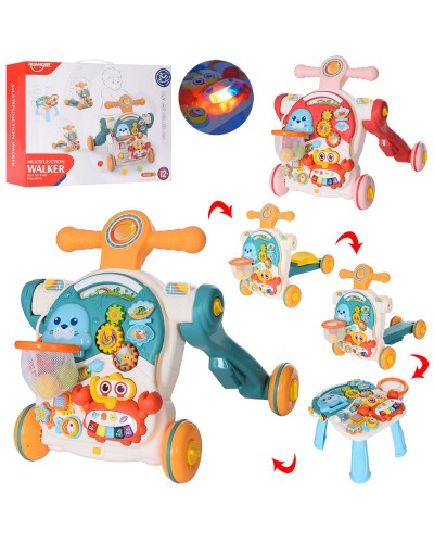 Каталка-ходунки 4в1 музична зі світлом, на батарейці, зі столиком та кошиком для ігор, в асортименті