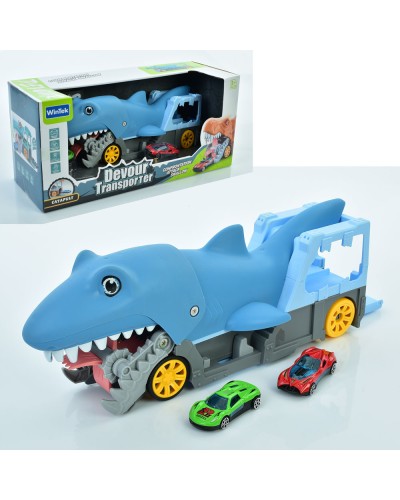 Трейлер «Акула» 34 см зі звуком, світлом та треком, 2 машинки по 7 см, на батарейці, у коробці