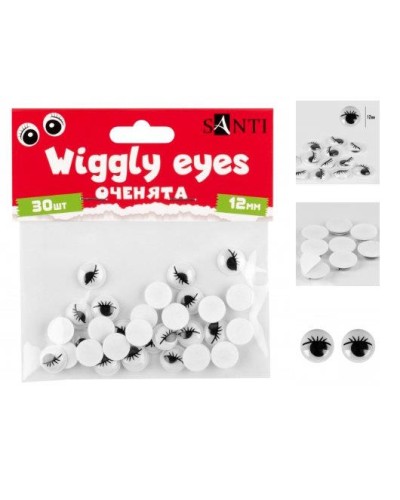 Оченята самоклеючі d 12 мм з віями круглі чорні, 30 шт.в упаковці, ТМ SANTI