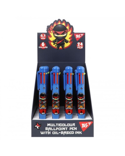 Ручка «Ninja» 0,7 мм кулькова автоматична на 6 кольорів, ТМ Yes