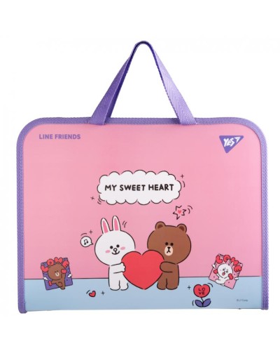 Папка-портфель «Line Friends. Choco and Cony» А4 на блискавці з тканинними ручками, ТМ Yes