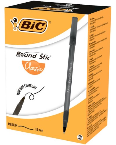 Ручка «Round Stic» кулькова чорна 0.32 мм, 60 штв у паковці, ТМ Bic