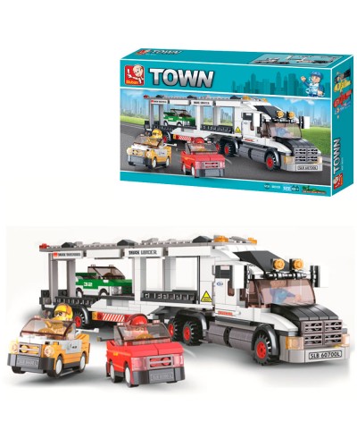 Конструктор «Трейлер» на 638 детелей з 3 машинками та фігурками, у коробці 47,5х28,5х7 см, SLUBAN