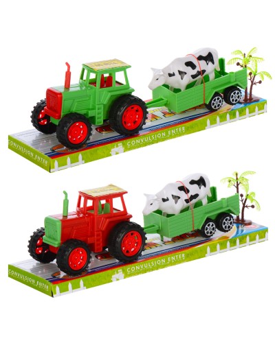 Трактор 25,5 см інерційний з причепом та твариною, в асортименті, під слюдою 32х10х8,5 см