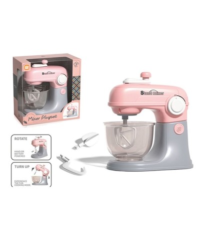 Іграшковий мііксер 20х21х13 см механічний з набором насадок, що обертаються, на батарейці, у коробці 24х25,5х13 см