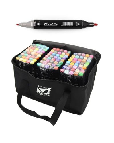 Набір скетч маркерів на 120 кольорів двосторонніх зі кругл/скошеним наконечником, у сумці, ТМ J.Otten