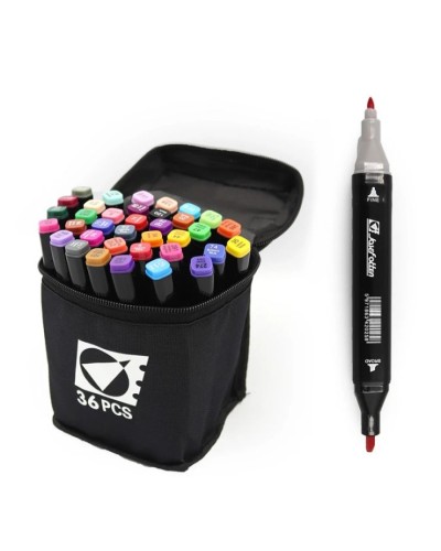 Набір скетч маркерів на 36 кольорів двосторонніх зі кругл/скошеним наконечником, у сумці, ТМ J.Otten