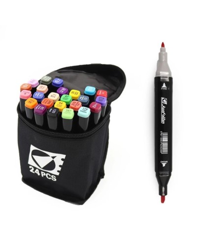 Набір скетч маркерів на 24 кольори двосторонніх зі кругл/скошеним наконечником, у сумці, ТМ J.Otten