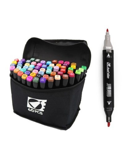 Набір скетч маркерів на 60 кольорів двосторонніх зі кругл/скошеним наконечником, у сумці, ТМ J.Otten