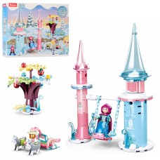 Конструктор «Зимова казка» на 135 деталей з замоком, санчатами та 3 фігурками, у коробці 24х19х4,5 см, SLUBAN