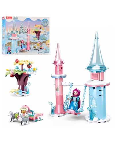 Конструктор «Зимова казка» на 135 деталей з замоком, санчатами та 3 фігурками, у коробці 24х19х4,5 см, SLUBAN