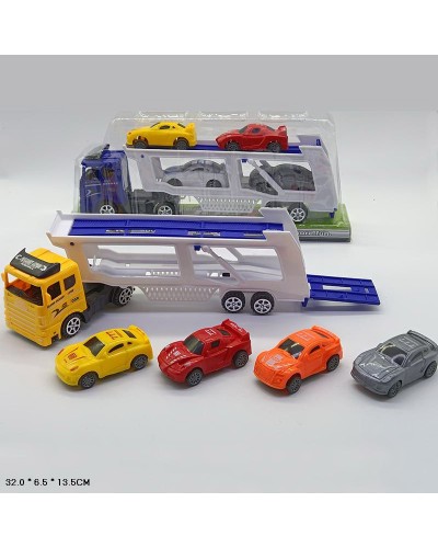 Трейлер та 4 машинки, в асортименті, під слюдою 32х6,5х13,5см