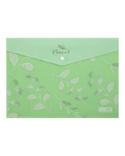 Папка-конверт «ARABESKI» А4 на кнопці з матового напівпрозорого пластику, зелена, ТМ Buromax