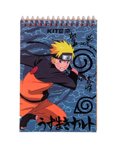 Блокнот «Naruto» А6 на 8 аркушів без лінування з пластиковою обкладинкою на спіралі зверху, ТМ Kite