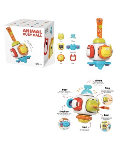 Бізібол 13 см з рухомими деталями, тріскачкою, спінером, м'якими кнопками, вимикачем та підвіскою на липучці, у коробці 11,5х11х11,5 см