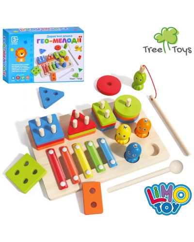 Багатофункціональна дошка «Гео-мелодії»: геометрика, ксилофон, магнітна рибалка, з аксесуарами, у коробці 23х15,5х5,5 см