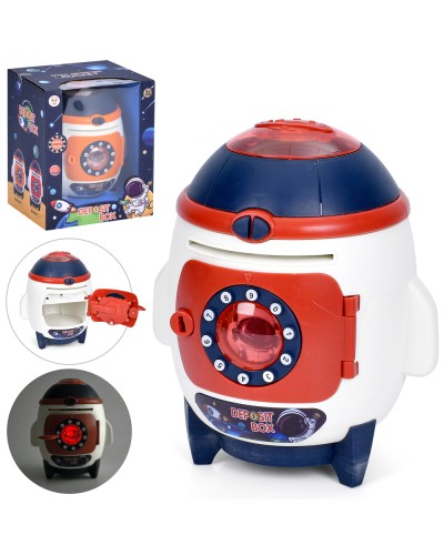 Скарбничка «Ракета» 20 см зі звуком, світлом та ключиком, на батарейці, у коробці 18х21,5х17,5 см