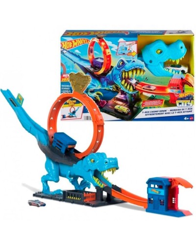 Трек «Полювання Ті-Рекса» з машинкою, у коробці 26х8х22 см, Hot Wheels