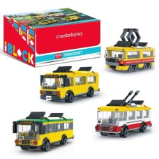 Конструктор «Міський транспорт» на 173-182 деталі, в асортименті, у коробці 22х16х6, 8 шт у боксі 45х25х17 см, IBLOCK