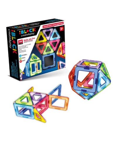 Конструктор магнітний на 14 деталей, у коробці 22х5х51 см, IBLOCK