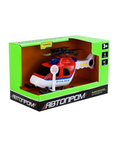 Вертоліт зі світлом та звуком, на батарейці, у коробці 21х13х11 см, Автопром