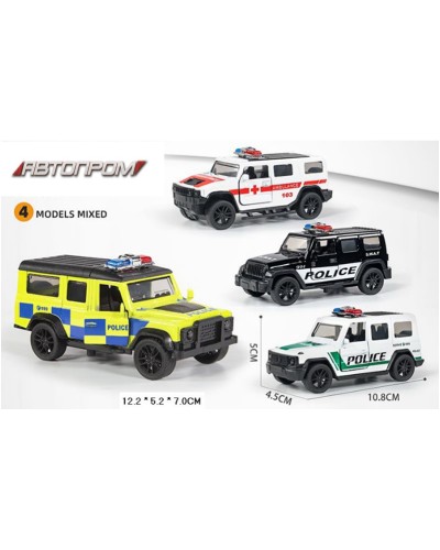 Машина «Джип поліцейський» 11 см 1:43 металева з дверима що відчиняються, в асортименті, у коробці 12х7х5 см, Автопром