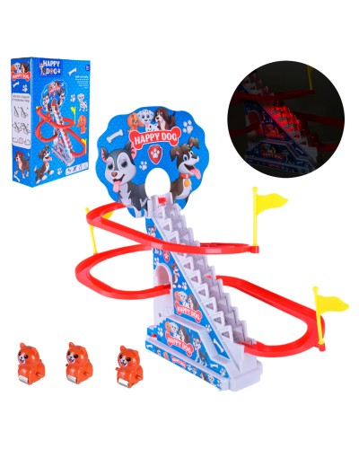 Трек «Песики» зі звуком, світлом, автоматичним підйомником та 3 фігурками тваринок, на батарейці, у коробці 17х6х23,7 см